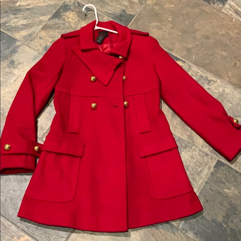 Via Spiga Red Wool Pea Coat Gold large buttons